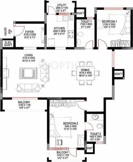Sobha Suncrest (2BHK+2T (1,590 sq ft) 1590 sq ft)