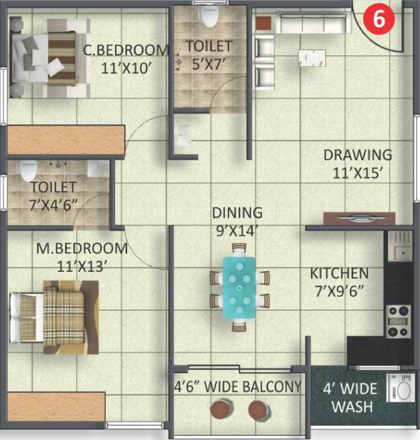 Moksha Josh Elite (2BHK+2T (1,060 sq ft) 1060 sq ft)