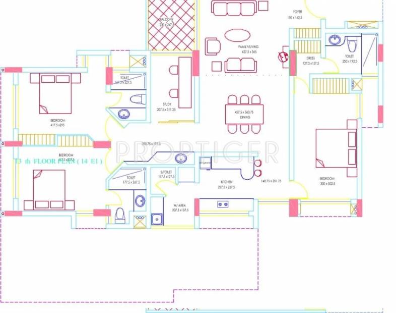 RDS Project Avenue One Floor Plan (3BHK+4T + Servant Room)