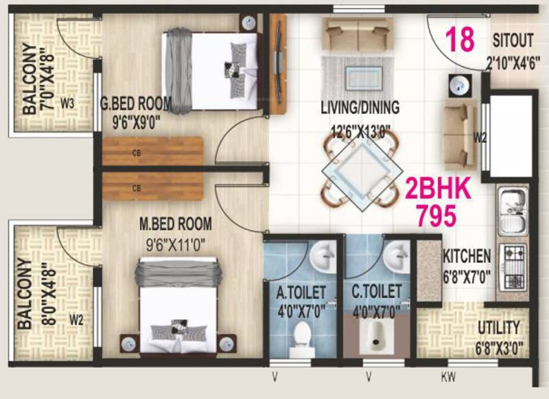 Vaastu Tranquil (2BHK+2T (795 sq ft) 795 sq ft)