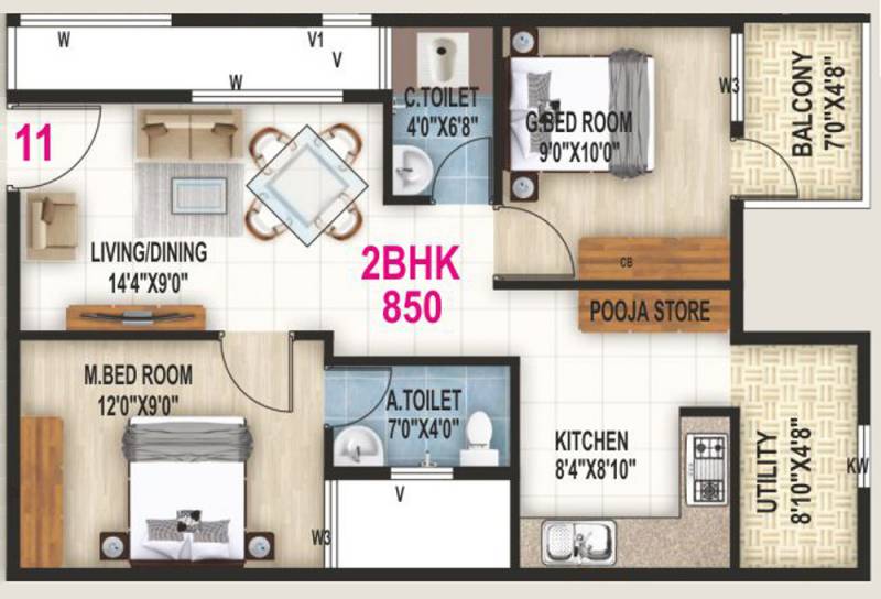 Vaastu Tranquil (2BHK+2T (850 sq ft) 850 sq ft)