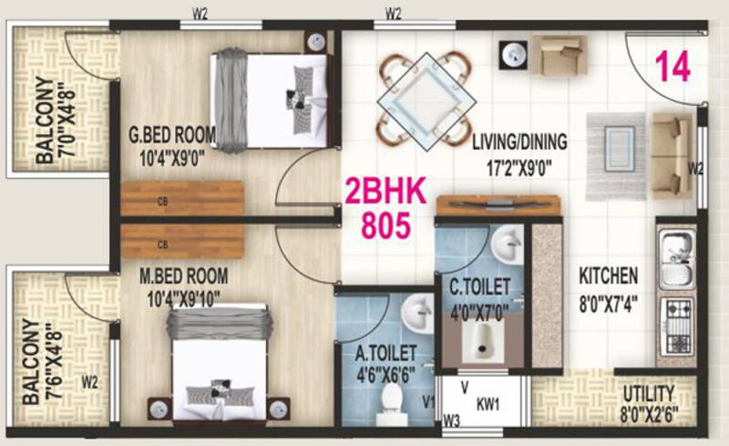 Vaastu Tranquil (2BHK+2T (805 sq ft) 805 sq ft)