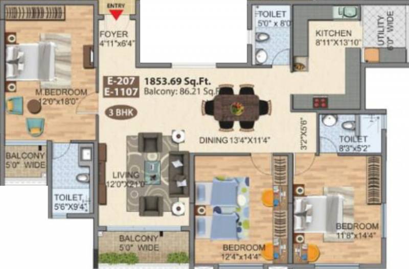Maangalya Prosper Signature Block (3BHK+3T (1,853.69 sq ft) 1853.69 sq ft)