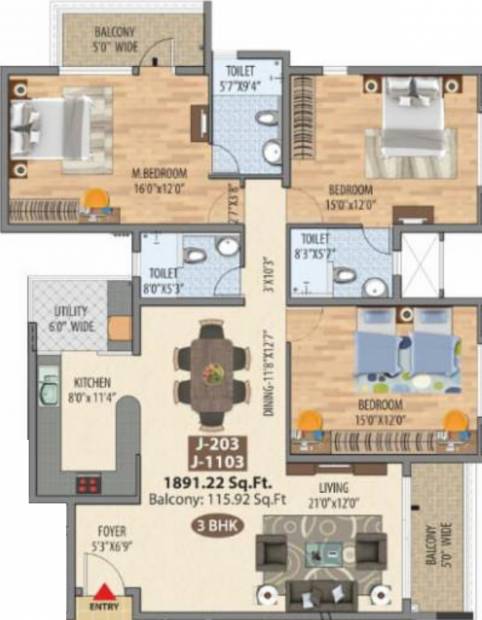 Maangalya Prosper Signature Block (3BHK+3T (1,891.22 sq ft) 1891.22 sq ft)