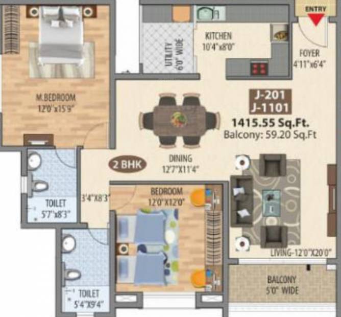 Maangalya Prosper Signature Block (2BHK+2T (1,415.55 sq ft) 1415.55 sq ft)