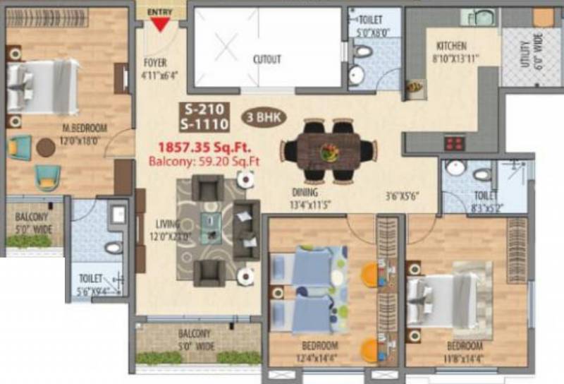 Maangalya Prosper Signature Block (3BHK+3T (1,857.35 sq ft) 1857.35 sq ft)