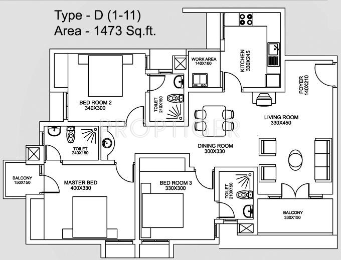 Skyline Primrose (3BHK+3T (1,473 sq ft) 1473 sq ft)