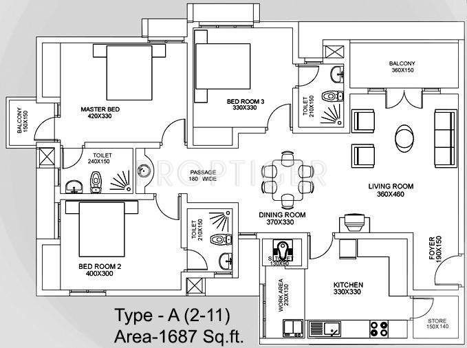 Skyline Primrose (3BHK+3T (1,687 sq ft) 1687 sq ft)
