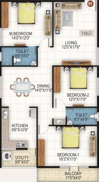 GR Elysium 3 (3BHK+3T (1,665 sq ft) 1665 sq ft)