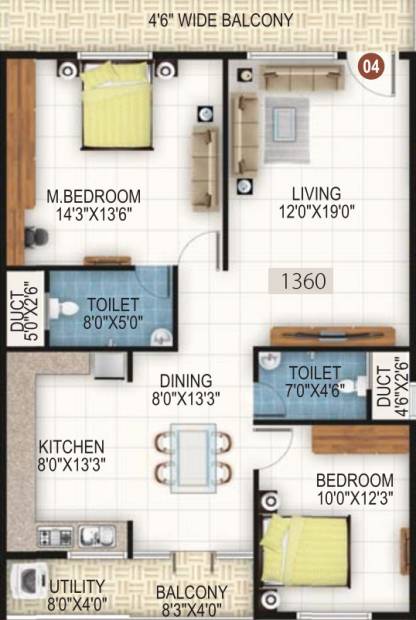 GR Elysium 3 (2BHK+2T (1,360 sq ft) 1360 sq ft)