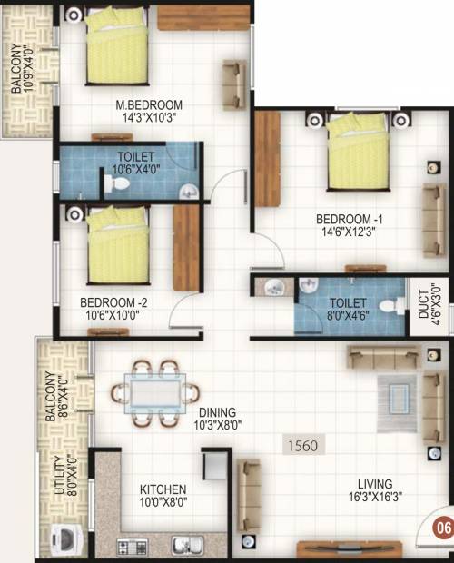 GR Elysium 3 (3BHK+3T (1,560 sq ft) 1560 sq ft)