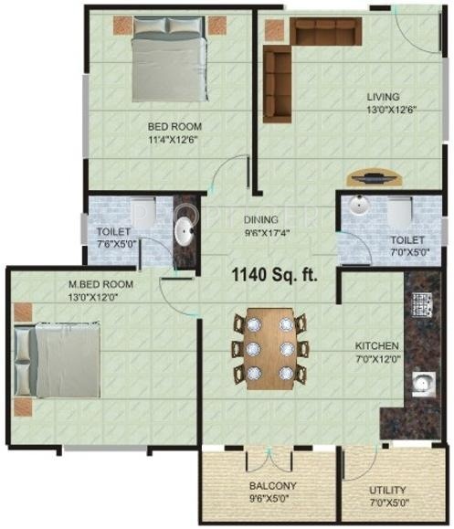 Sai Aster (2BHK+2T (1,140 sq ft) 1140 sq ft)
