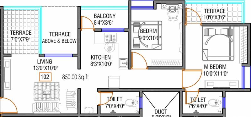 Aashish Nandanvan (2BHK+2T (850 sq ft) 850 sq ft)