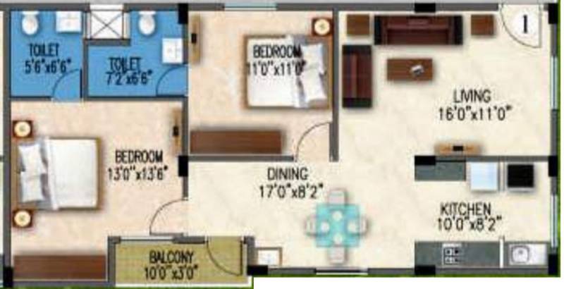 Gunina Mellow (2BHK+2T (1,070 sq ft) 1070 sq ft)