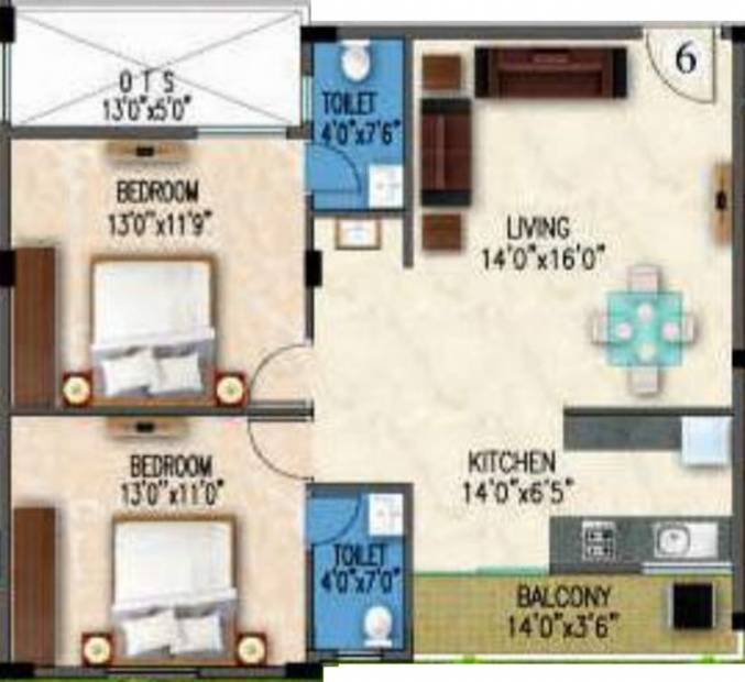 Gunina Mellow (2BHK+2T (1,030 sq ft) 1030 sq ft)