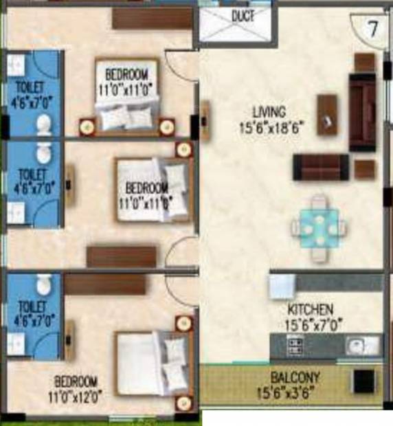Gunina Mellow (3BHK+3T (1,351 sq ft) 1351 sq ft)
