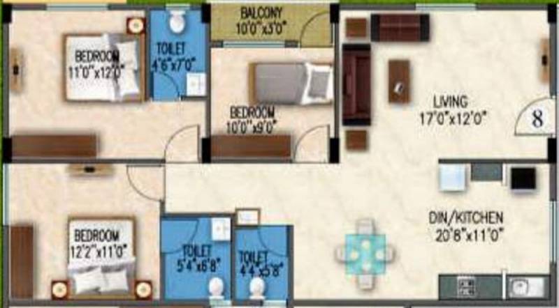 Gunina Mellow (3BHK+3T (1,465 sq ft) 1465 sq ft)