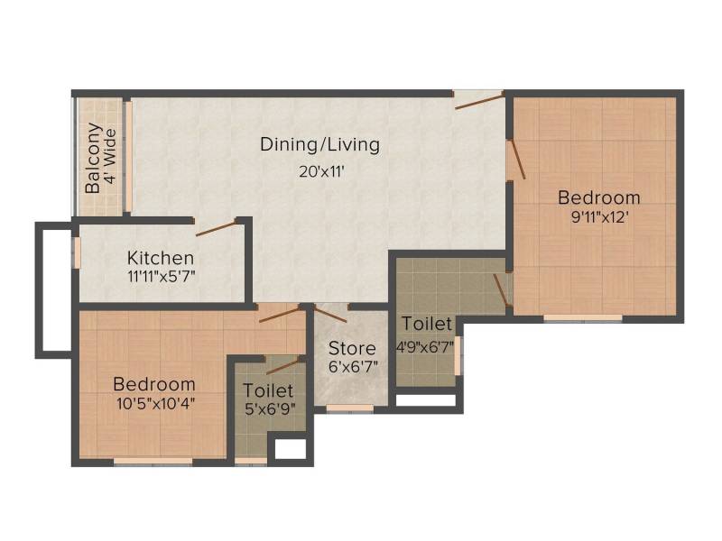 Lemon Lemon Botany (2BHK+2T (1240 sq ft) 1240 sq ft)
