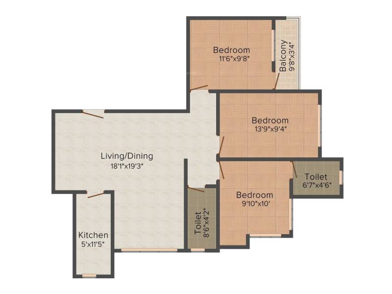 RBN Spring Nest (3BHK+2T (1276 sq ft) 1276 sq ft)