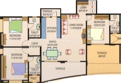 Purple Panchavati (3BHK+3T (1,435 sq ft) 1435 sq ft)