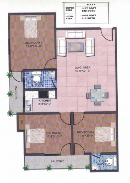Alpha Saptrishi Vihar (3BHK+3T (1,187 sq ft) 1187 sq ft)