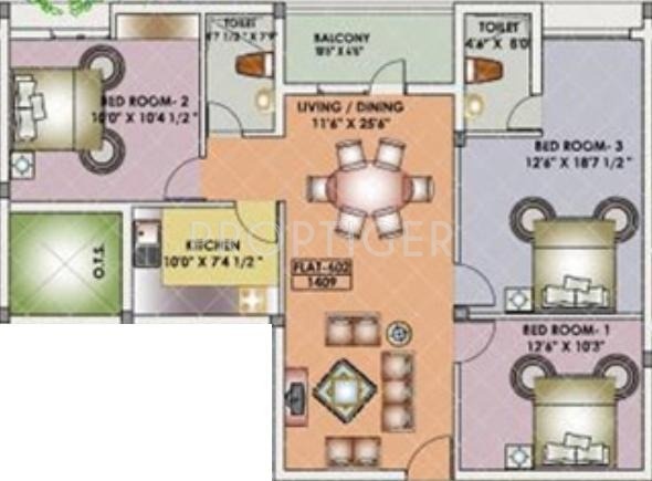 Deva Travancore Residency (3BHK+3T (1,409 sq ft) 1409 sq ft)