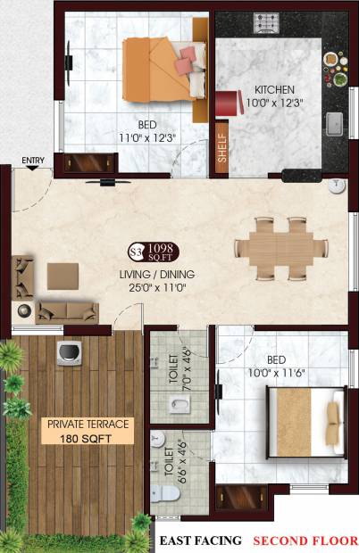 DAC Prapthi (2BHK+2T (1,098 sq ft) 1098 sq ft)