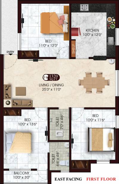 DAC Prapthi (3BHK+2T (1,320 sq ft) 1320 sq ft)
