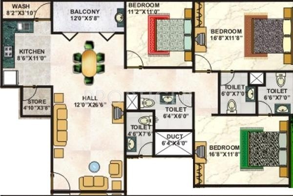 Horizon Group Premium Saket Floor Plan (2BHK+2T)
