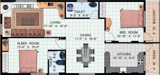 DSR Elegance (2BHK+2T (1,161 sq ft) 1161 sq ft)