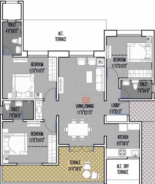 Mittal Sun Exotica Phase 2 (3BHK+3T (784.04 sq ft) 784.04 sq ft)