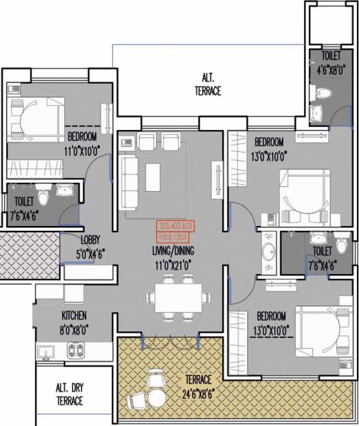 Mittal Sun Exotica Phase 2 (3BHK+3T (785.23 sq ft) 785.23 sq ft)