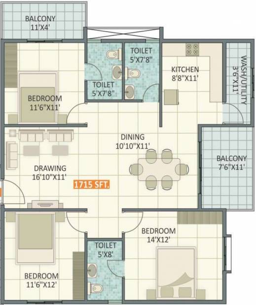 Ruchira Iris (3BHK+3T (1,715 sq ft) 1715 sq ft)