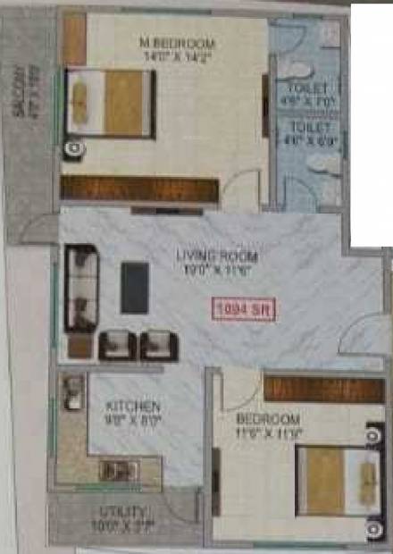 Uthrankar Krishna Kruthi CR Pride (2BHK+2T (1,094 sq ft) 1094 sq ft)