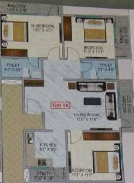 Uthrankar Krishna Kruthi CR Pride (3BHK+3T (1,244 sq ft) 1244 sq ft)