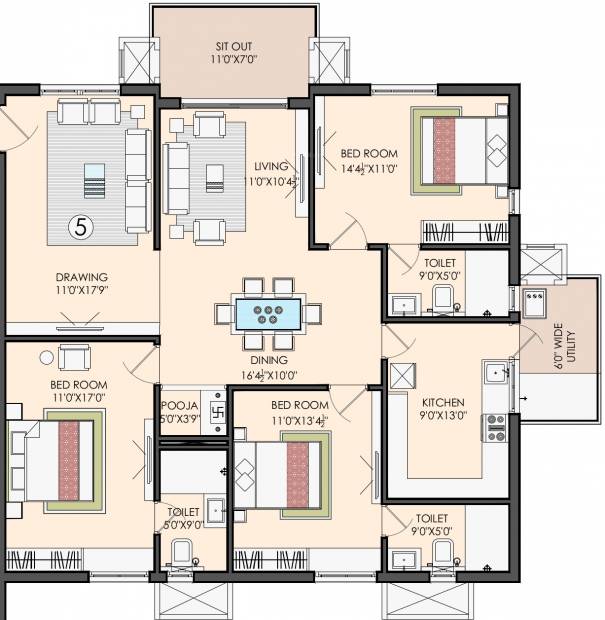Sri Aditya Athena (3BHK+3T (1,945 sq ft) + Pooja Room 1945 sq ft)
