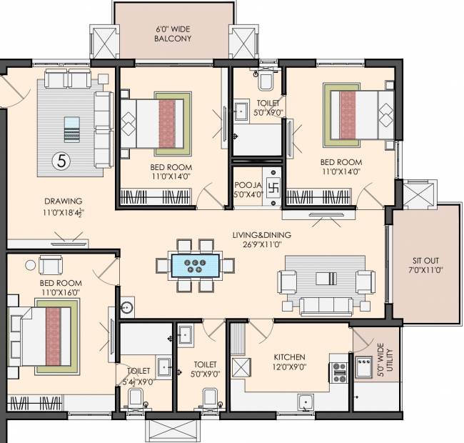Sri Aditya Athena (3BHK+3T (2,090 sq ft) + Pooja Room 2090 sq ft)