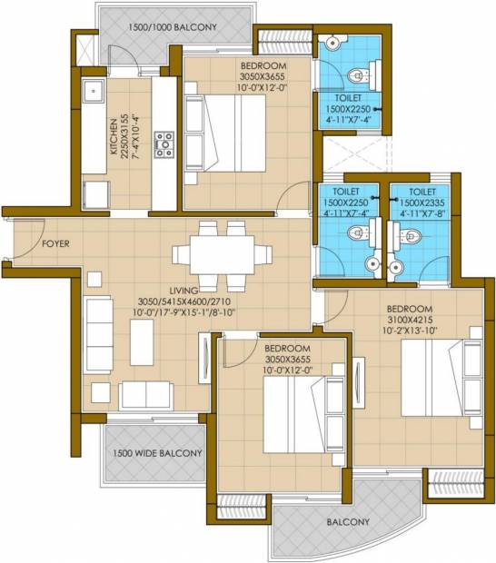 ATS Pious Hideaways (3BHK+3T (1,400 sq ft) 1400 sq ft)