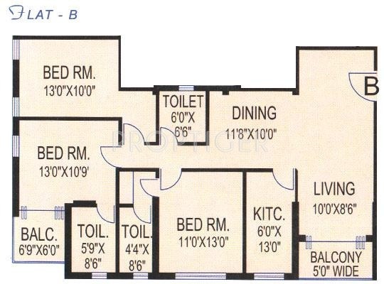 Daffodil Divine Bliss (3BHK+3T (1,692 sq ft) 1692 sq ft)
