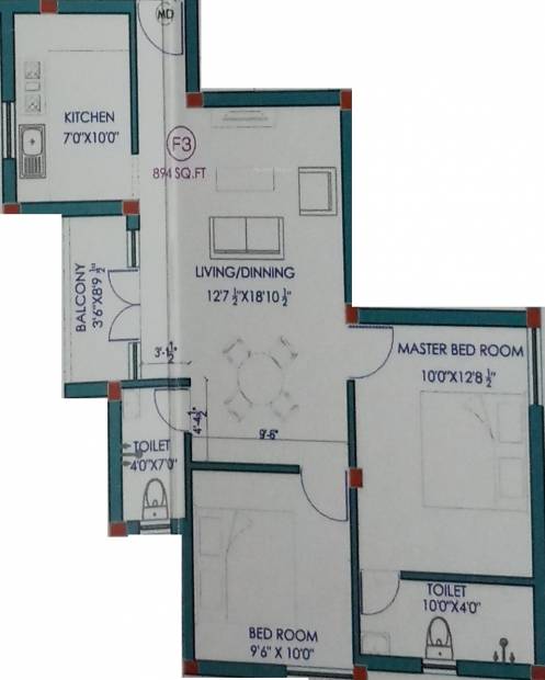 Vishnu INBA Flats (2BHK+2T (894 sq ft) 894 sq ft)