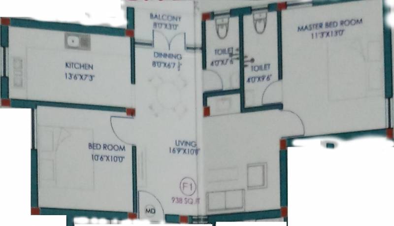 Vishnu INBA Flats (2BHK+2T (938 sq ft) 938 sq ft)