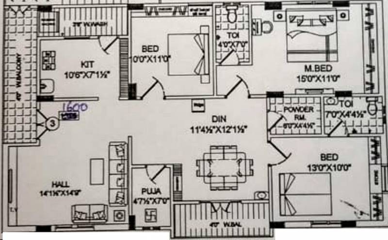 Konkas Pushpanjali (3BHK+3T (1,600 sq ft) + Pooja Room 1600 sq ft)