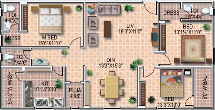 ARCA Satya Residency (3BHK+3T (1,700 sq ft) Pooja Room 1700 sq ft) ARCA Satya Residency (3BHK+3T (1,700 sq ft) Pooja Room 1700 sq ft)