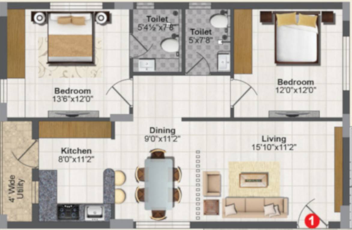 Rami Radha Krishna Towers (2BHK+2T (1,186 sq ft) 1186 sq ft) Rami Radha Krishna Towers (2BHK+2T (1,186 sq ft) 1186 sq ft)