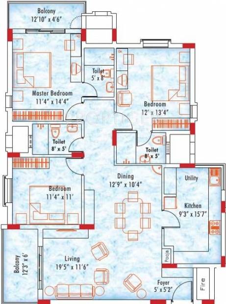 Appaswamy Mapleton (3BHK+3T (1,836 sq ft) 1836 sq ft)