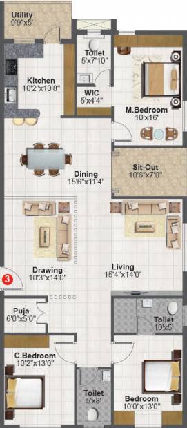 Rami Ashoo Towers (3BHK+3T (1,955.91 sq ft) + Pooja Room 1955.91 sq ft)