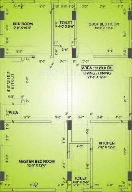 Magnum Vasudha Lotus (3BHK+2T (1,120 sq ft)   Pooja Room 1120 sq ft)