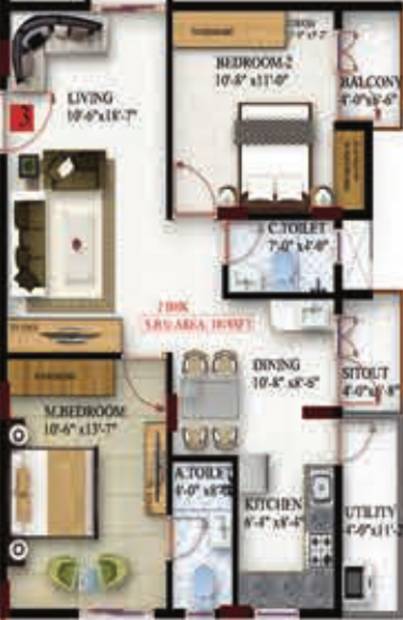 Amrutha Maple (2BHK+2T (1,078 sq ft) 1078 sq ft)
