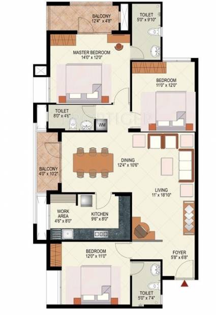 Mohtisham Coral (3BHK+3T (1,550 sq ft) 1550 sq ft)