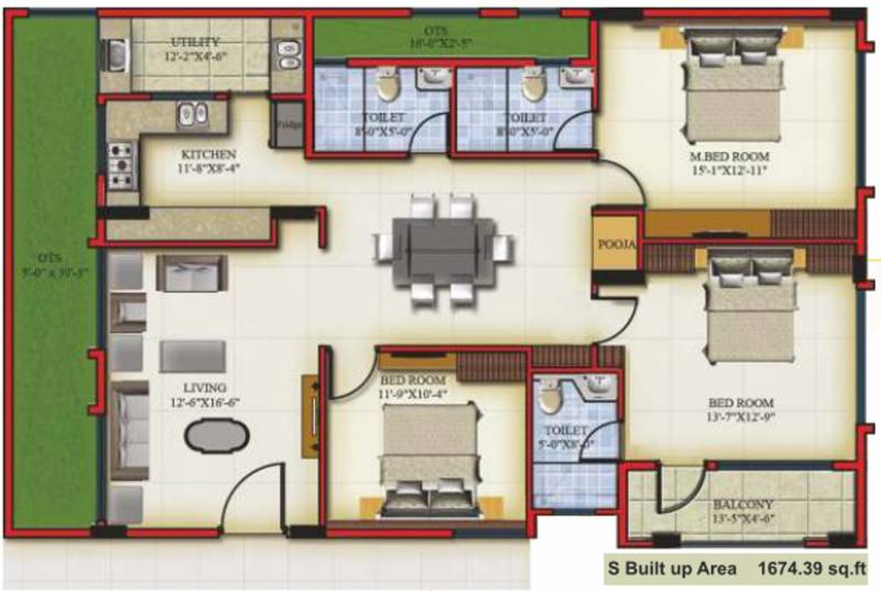 Span Span Krishna (3BHK+3T (1,674.39 sq ft) 1674.39 sq ft)
